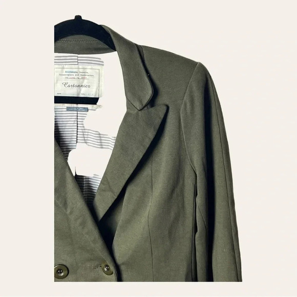 0437. ANTHROPOLOGIE CORTONNIER HUNTER GREEN BLAZER LONG SLEEVES‎ SHOULDER PADS - Picture 2 of 11